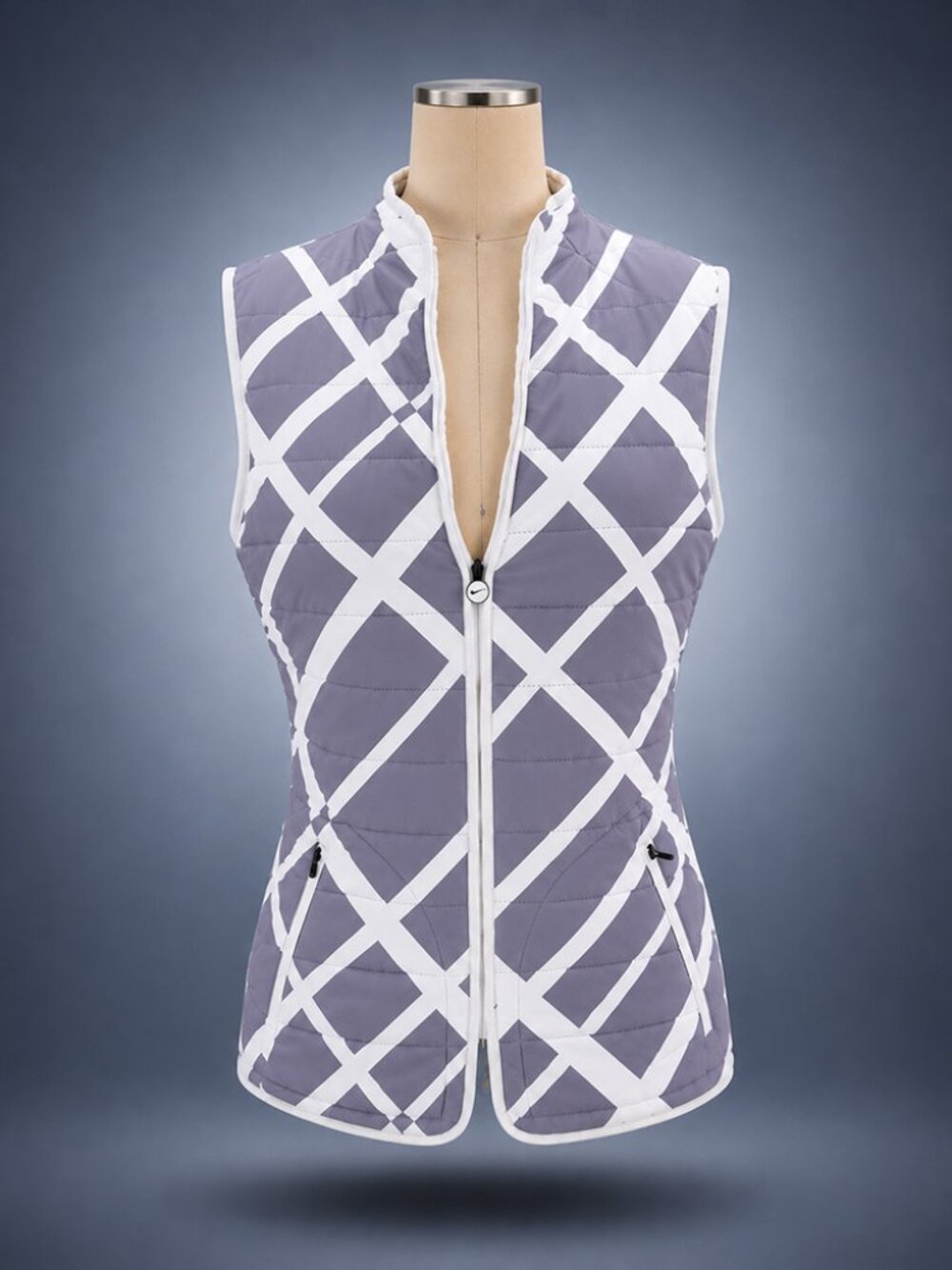 Nike Golf Women's Gray Lavender Quilted Geometric Full Zip Vest